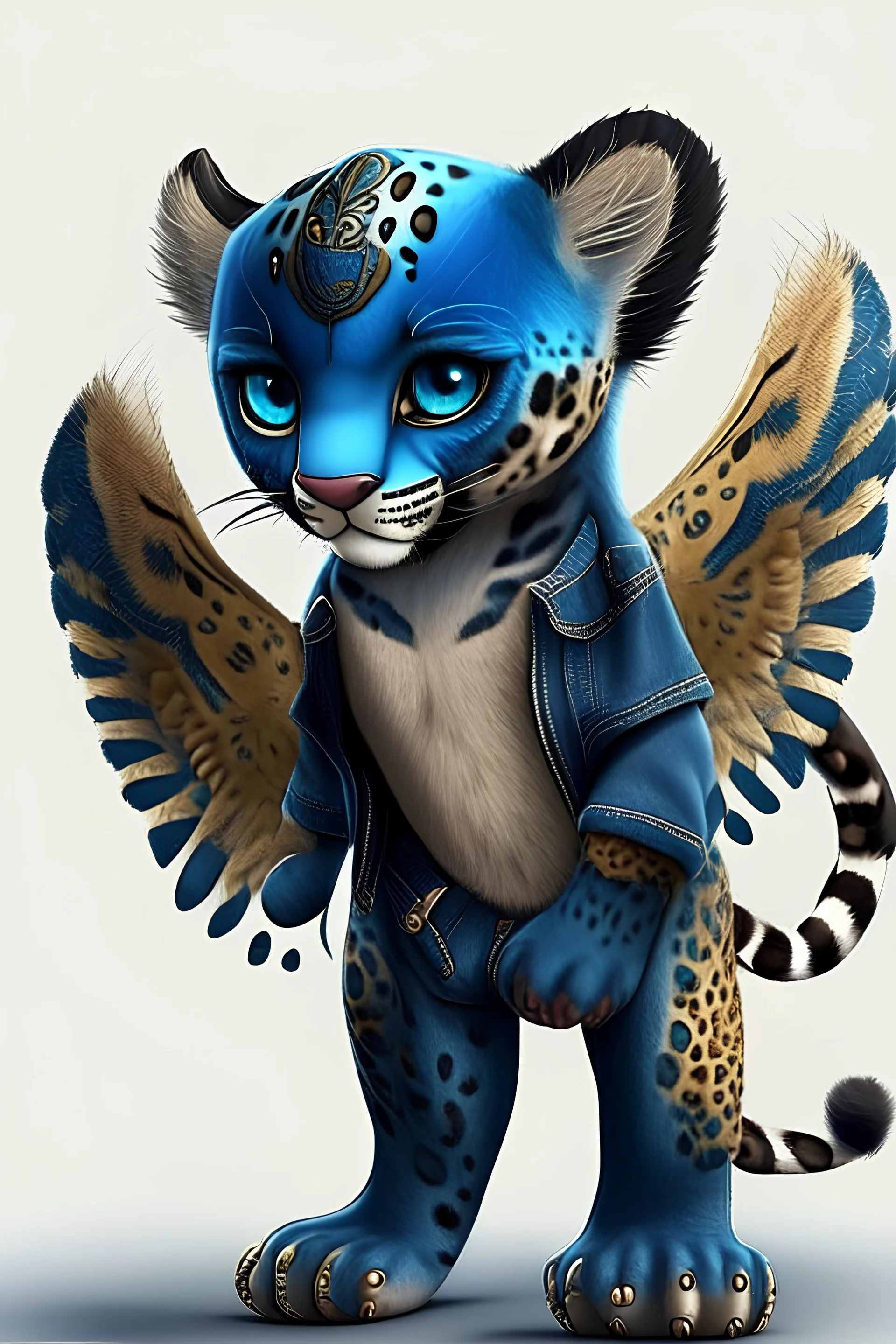 A cute jaguar and and has wing animation and wears Blue Jeans .