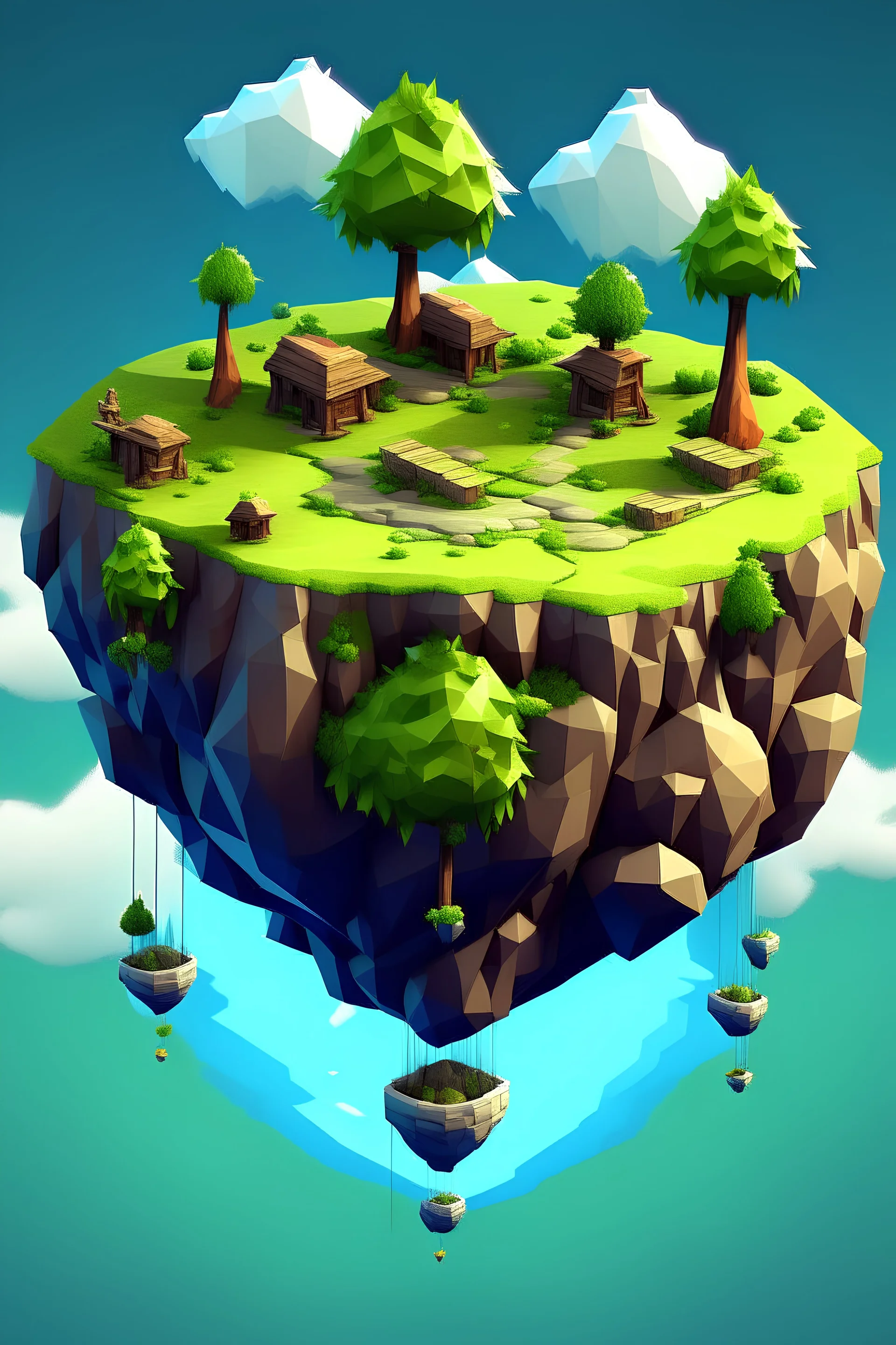 Floating island low polygon game sprite