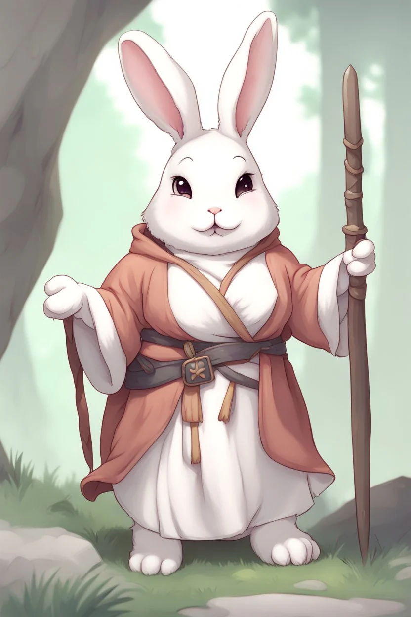 Cute fat bunny floppy ears adventurer robe dnd art realism