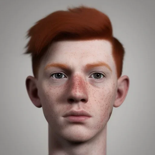 short redheaded boy with a long face and freckles , realistic, 8k,