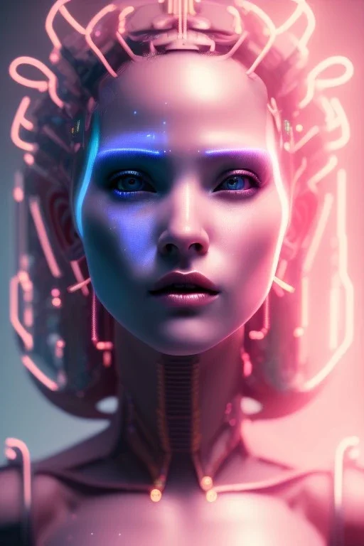 cyberpunk, head, women, portrai, tron sketch of a girl on lined paperA beautiful one nude body of a make up smiling woman blond long hair, alone, high key lighting, volumetric light high details with white stripes and blue eye, smiling with plump pink lips, flowers around, unreal engine petit prince belle fine, profil de trois quart, grand front cosmique, peau bleu cristalline, yeux bleu, perle sur le front long cheveux blond et rose etoilé, cristaux sur le corps, collier de grande princesse, l