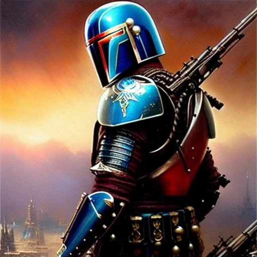 'Jango Fett helmet',ancient metal armor and helmet ,painting by gaston bussiere, greg rutkowski, yoji shinkawa, yoshitaka amano, tsutomu nihei, donato giancola, tim hildebrandt, oil on canvas, cinematic composition, extreme detail,fit full head inside picture,16k