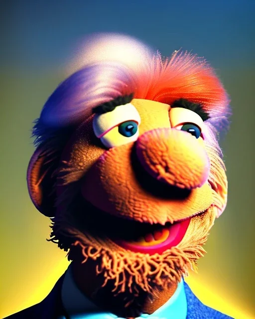 Waist up Portrait, joe Biden as muppet Sesame Street, Blue suit retro style, photo studio, city background, unreal engine 5, concept art, art station, god lights, ray tracing, RTX, lumen lighting, ultra detail, volumetric lighting, 3d.