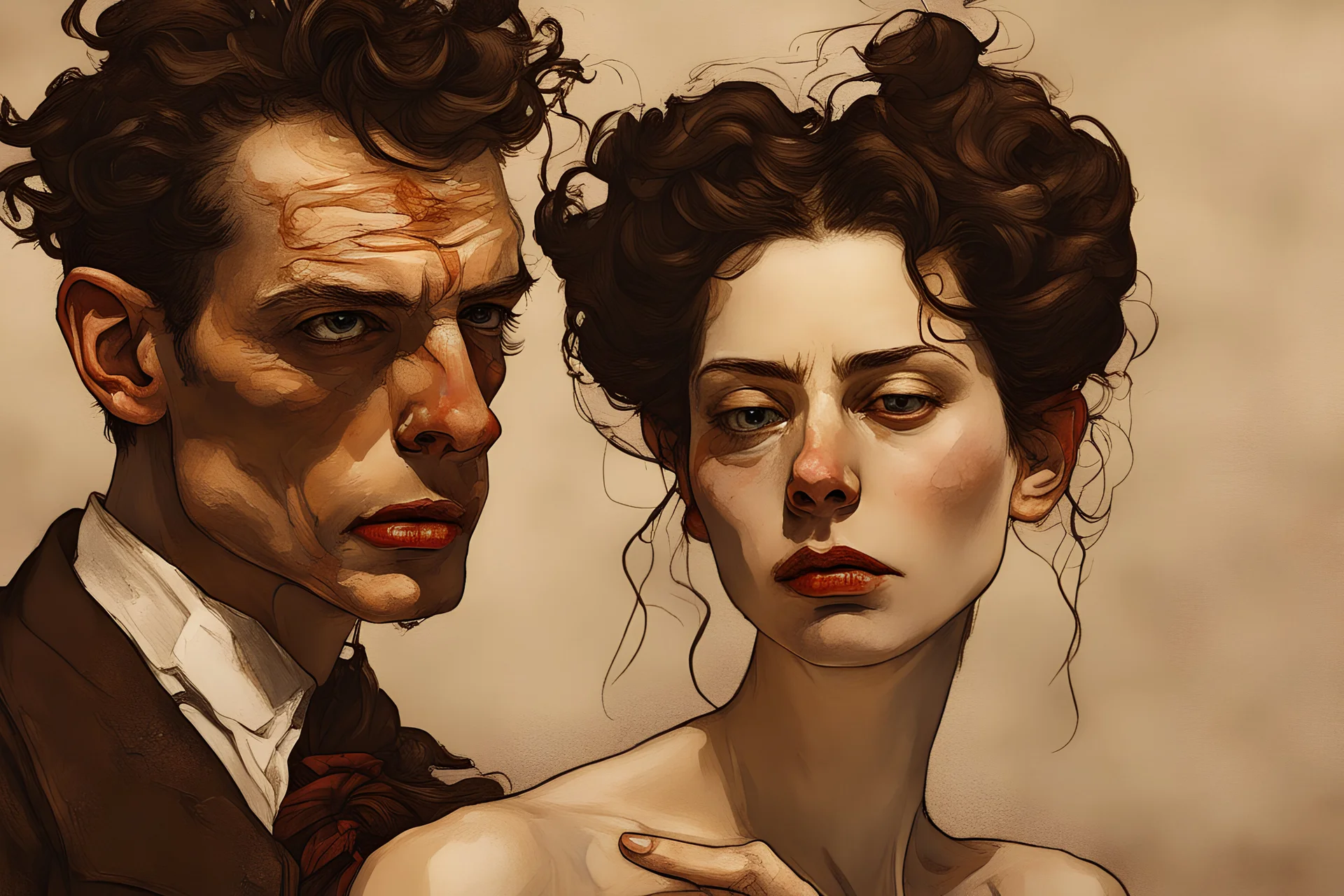 close up slim beauty woman with lover, egon schiele oil paint" detailed matte painting, deep color, fantastical, intricate detail, splash screen, complementary colors, fantasy concept art, 8k resolution trending on Artstation Unreal Engine 5
