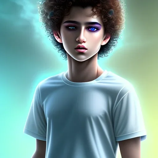 beautiful 12 year old arabic boy with curly hair and light blue eyes