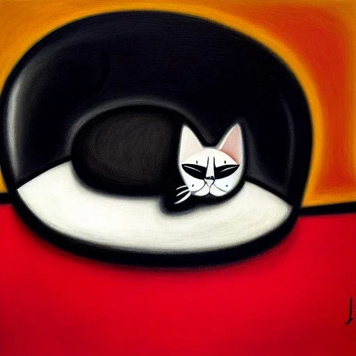 oil portrait of a Cat Sleeping in a Black sofa by Joan Miró 8k