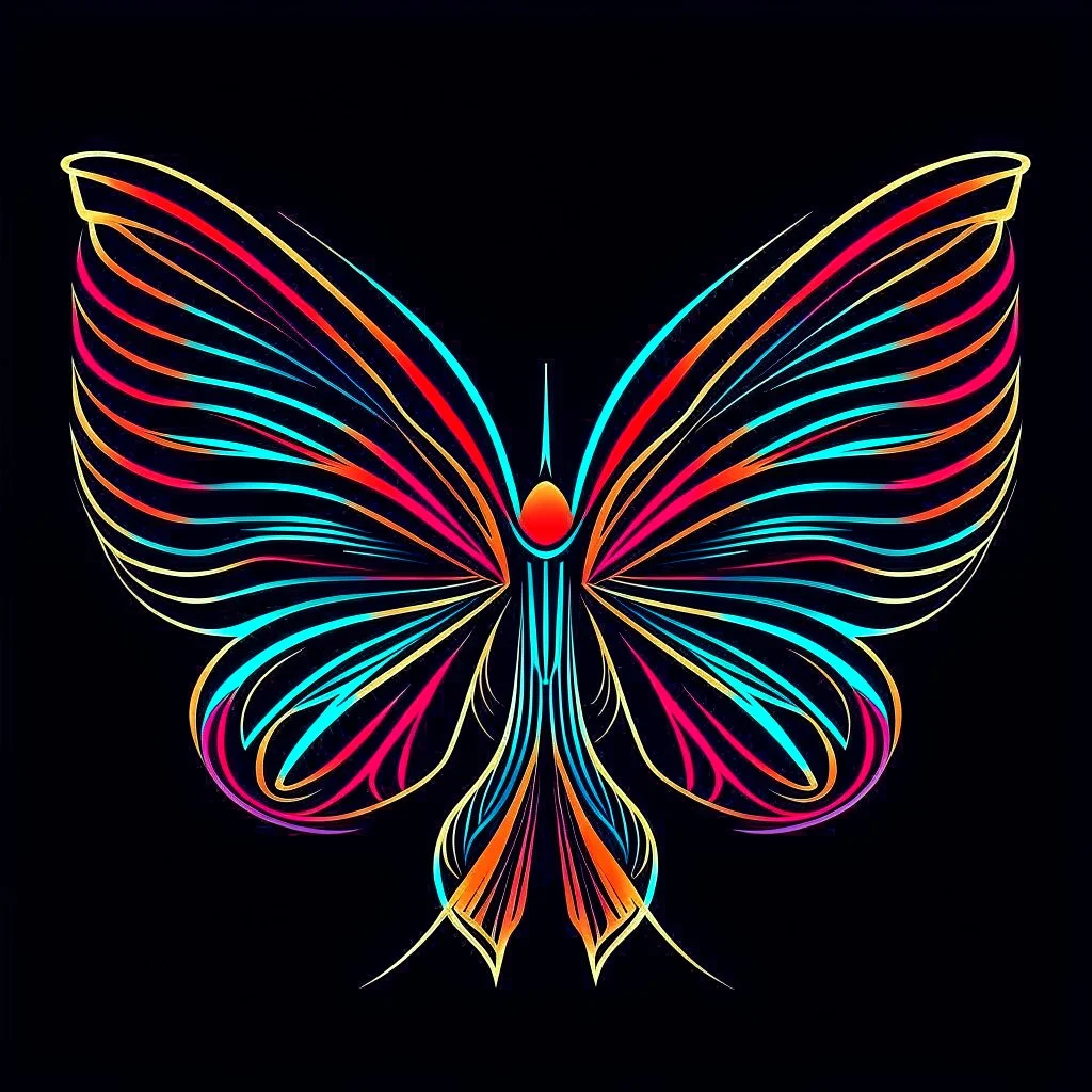 symetry!!, butterfly!!, view from a side, wings waving, logo, NFT, futuristic, curves, lines, simple, gradient