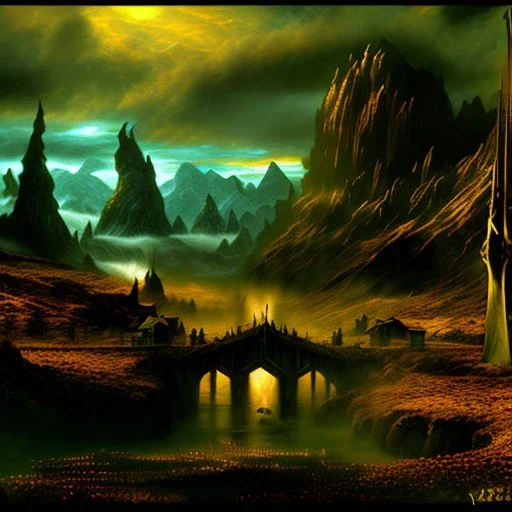 Epic Drawing of mordor scenery of The Hobbit estilo Van Gogh 4k