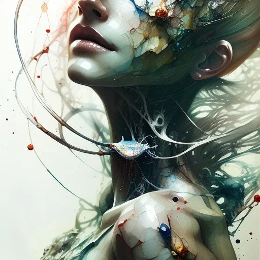  insects nest face, 3D, leaning pose, watercolor illustration by <agnes cecile> <Yoji Shinkawa>,