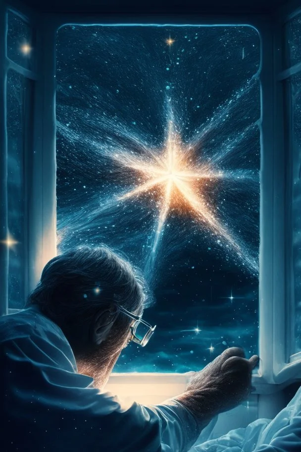 doctor cutting glasses off patient , with background star field seen in the window of a boat, 4 k, trending art, depth of field