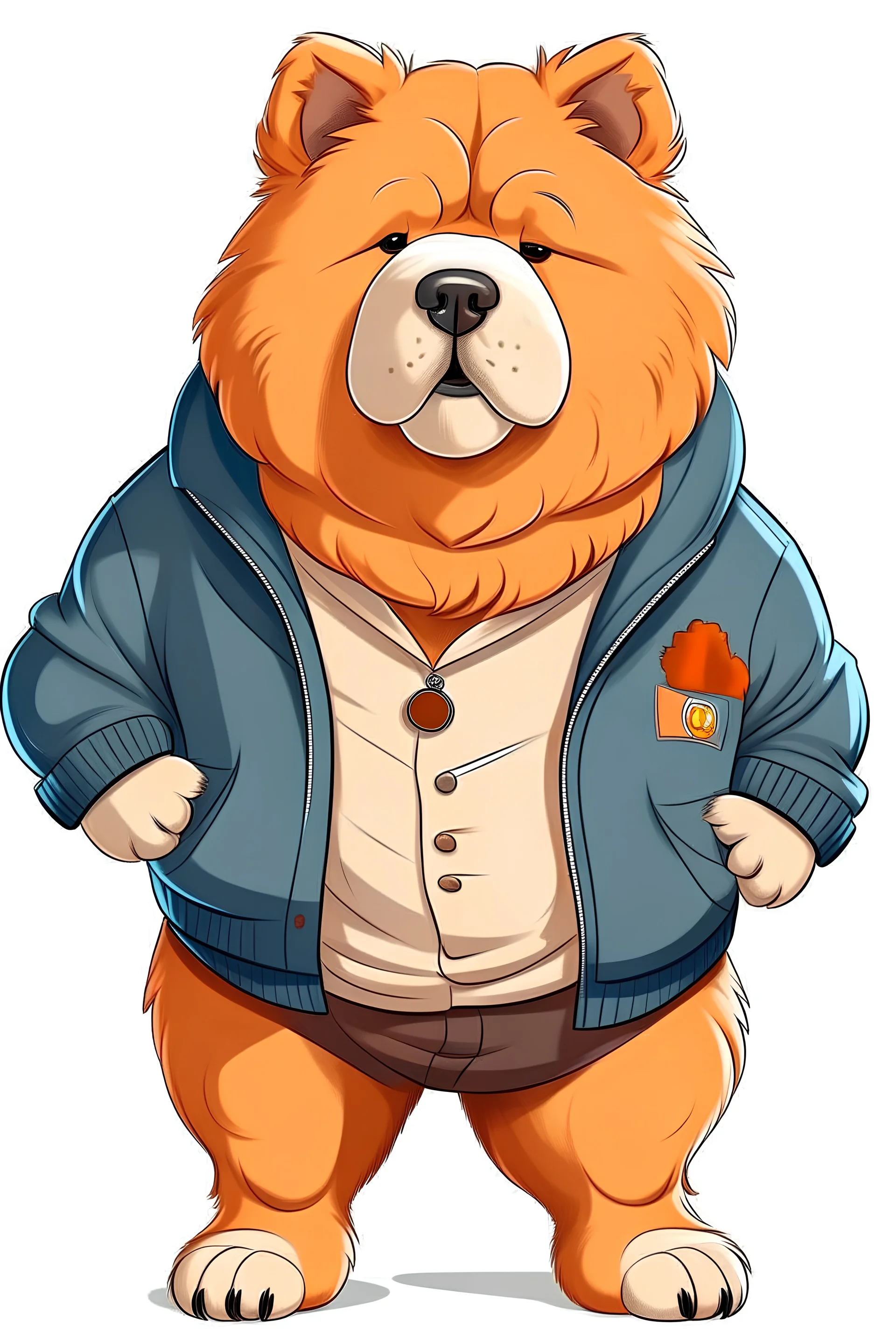 Humanoid chow chow dog wearing casual clothes