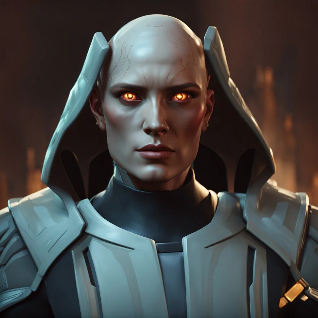 a bold and heroic bald male Corellian pilot in black and metallic grey First Order special forces gear meets a female Jedi Master in ancient, mystical temple, hyperdetailed, dynamic lighting, hyperdetailed background, 8k resolution, volumetric lighting, light skin, fully symmetric details