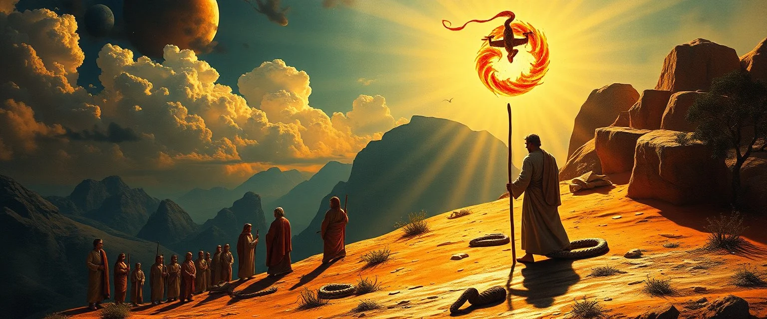 goa trance poster, So the people came to Moses and said, “We have sinned, because we have spoken against the Lord and against you; intercede with the Lord, that He will remove the serpents from us.” And Moses interceded for the people. 8 Then the Lord said to Moses, “[a]Make a fiery serpent, and put it on a flag pole; and it shall come about, that everyone who is bitten, and looks at it, will be healed by rays.” painted by Escher and Rembrandt