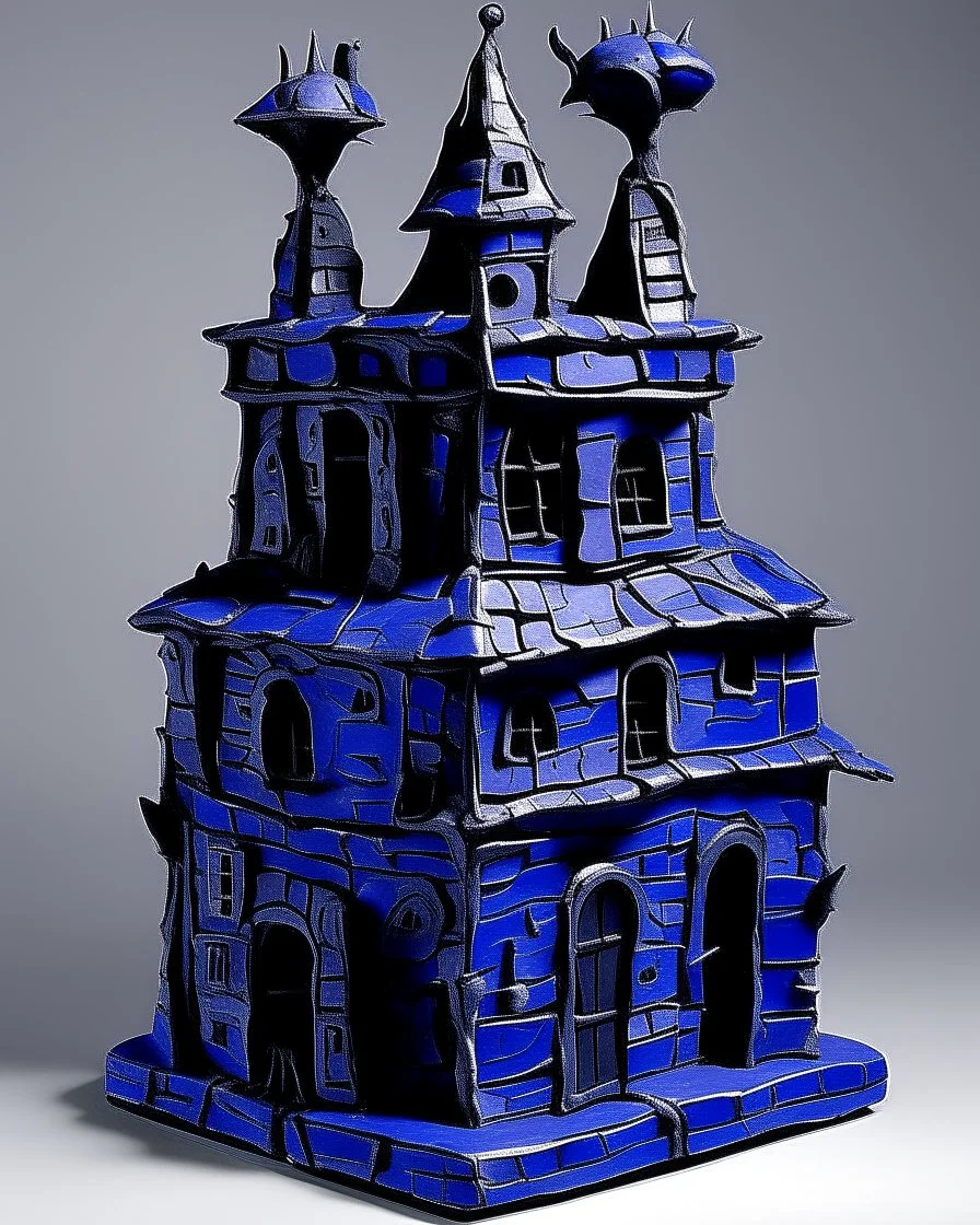 A dark purple Halloween themed castle painted by Jean Dubuffet