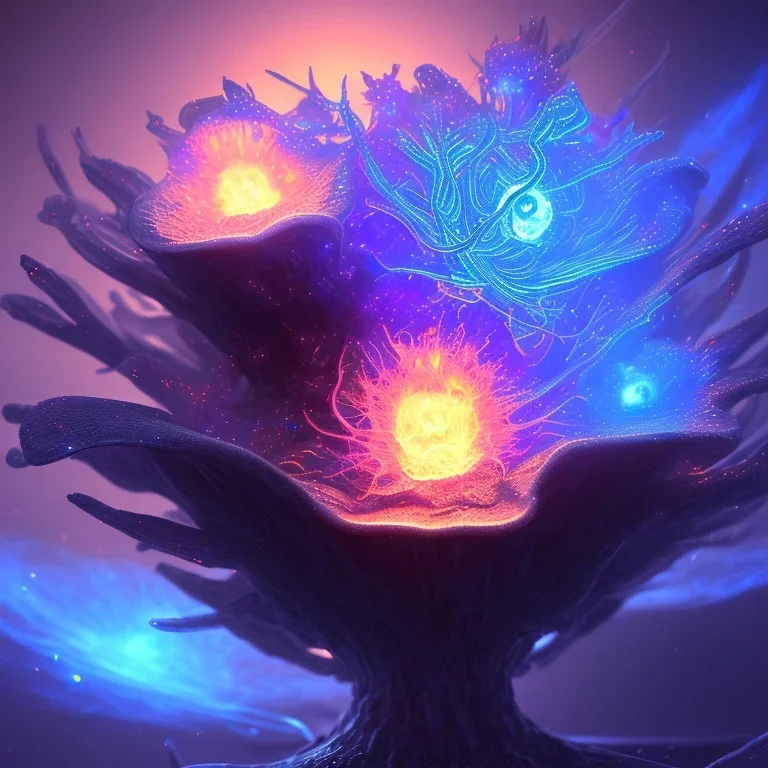 Spherical Frost metal magic armoured lightning Mycelium giant blob MUSHROOM flower stars galaxy SPACE lANDSCAPE BURNING IN BLUE FLAMES hellfire abyss math chaos