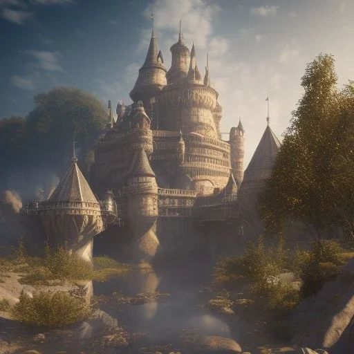 Camelot made of cotton, 16k quality, hyper realistic, 3d render, dramatic lighting, octane render, volumetric lighting