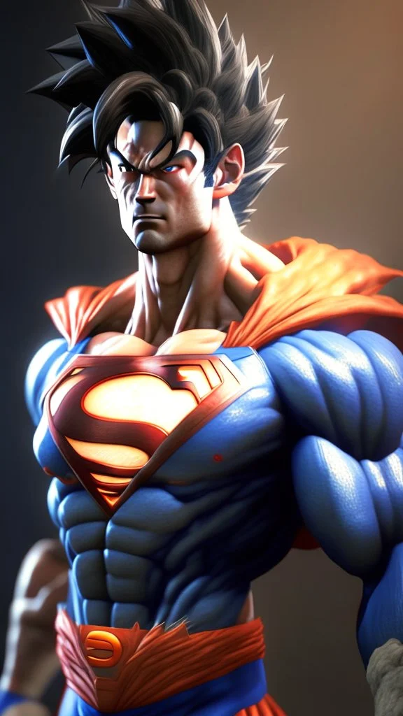 superman become son goku dragonball, ultra realistic, 4k, ultra detail, full body