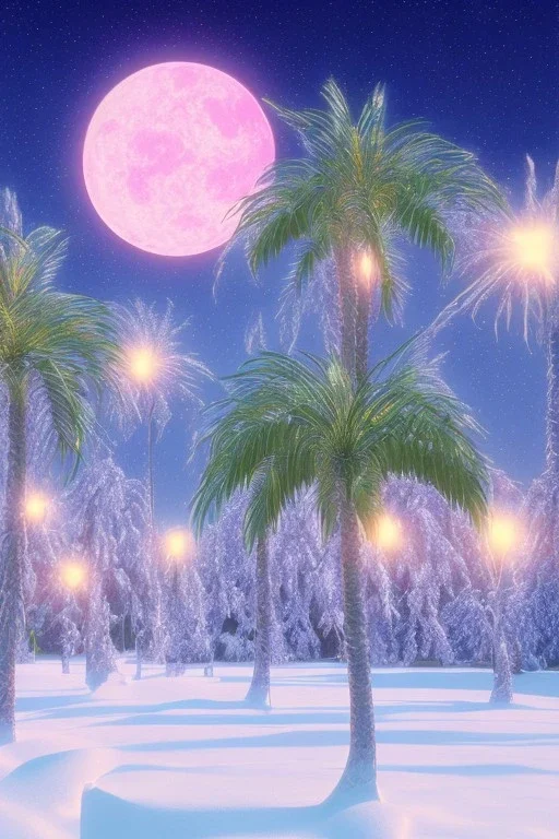 1980's vaporwave aesthetic palm trees in Christmas winter