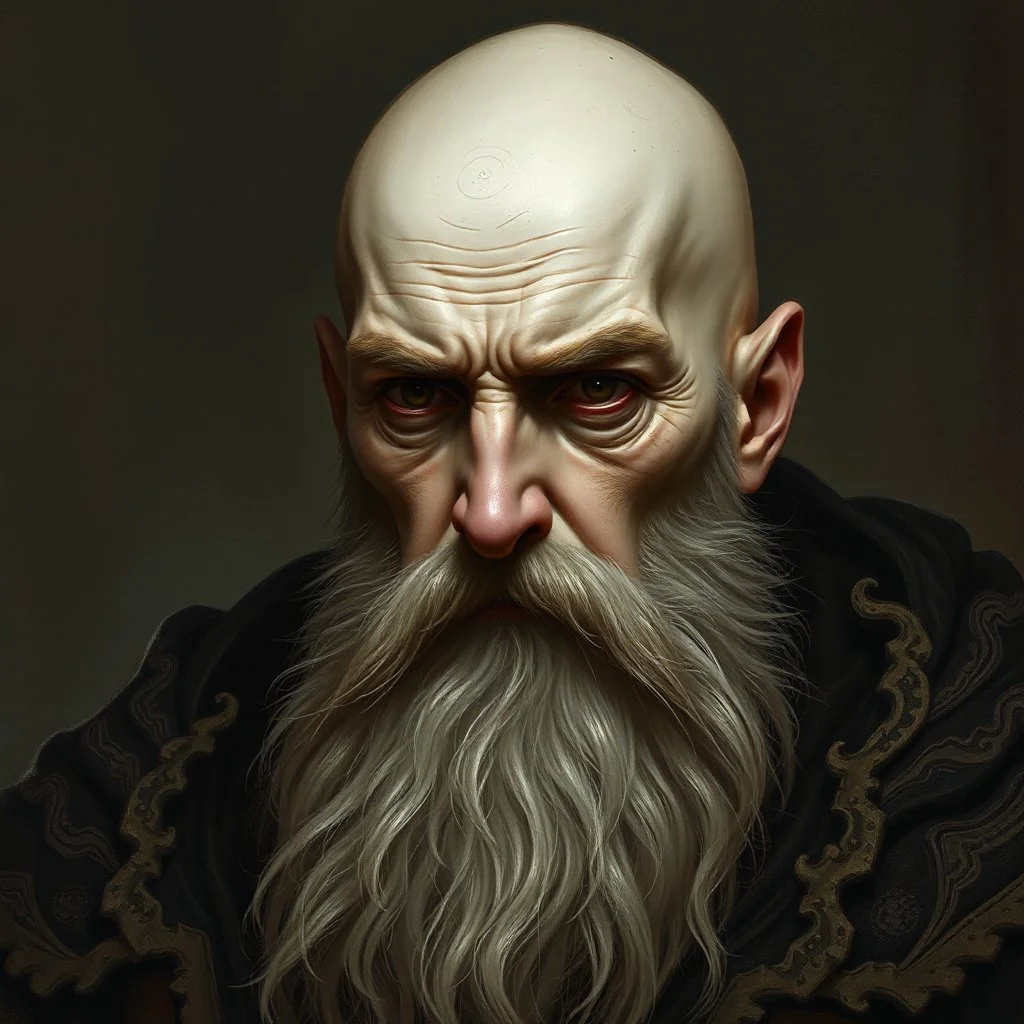 A large bald noble with ashen skin with a renaissance fantasy grimdark realistic