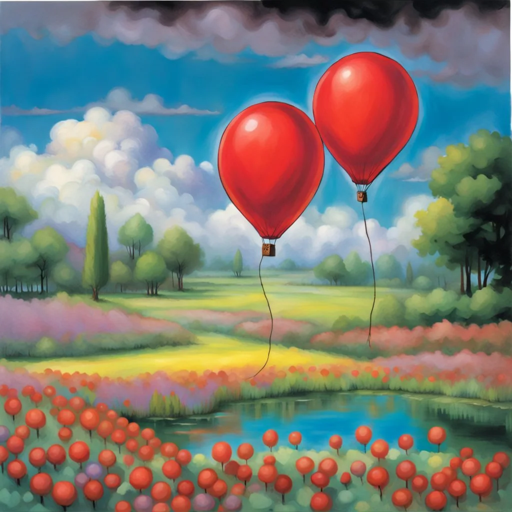 fantasy 90's tcg art of a single red balloon with a strange smiley face