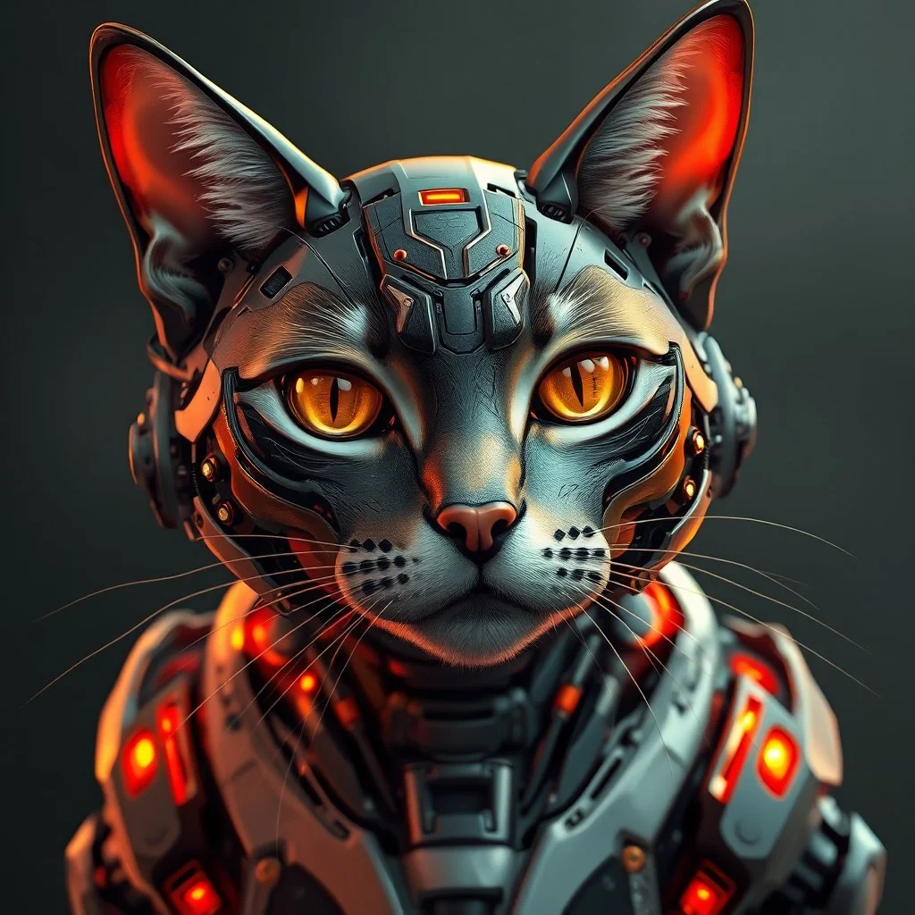 Cyborg cat, ultra quality, hyper detailed