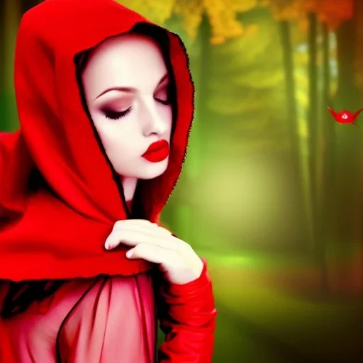 sensual touch with flirty, gorgeous red riding hood