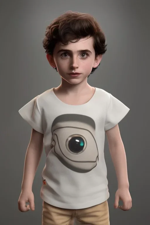 Timothee chalamet toddler, half robot, full body, jump, bokeh, hyper realistic