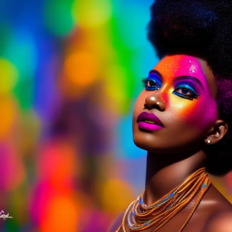 full body shot, masterpiece, best quality, family of three, dark skinned, sparkling eyes, fluorescent skin, colorful makeup, afro, highly detailed body, afrofuturism, scifi, sun light, 4K, RAW, depth of field, high contrast, realistic details, 24mm