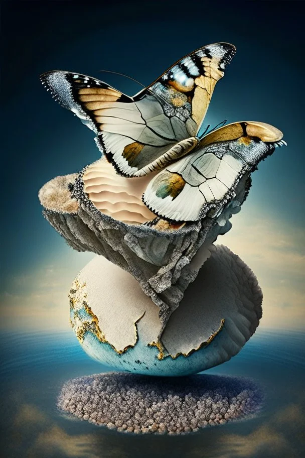 butterfly with oyster on top of earth