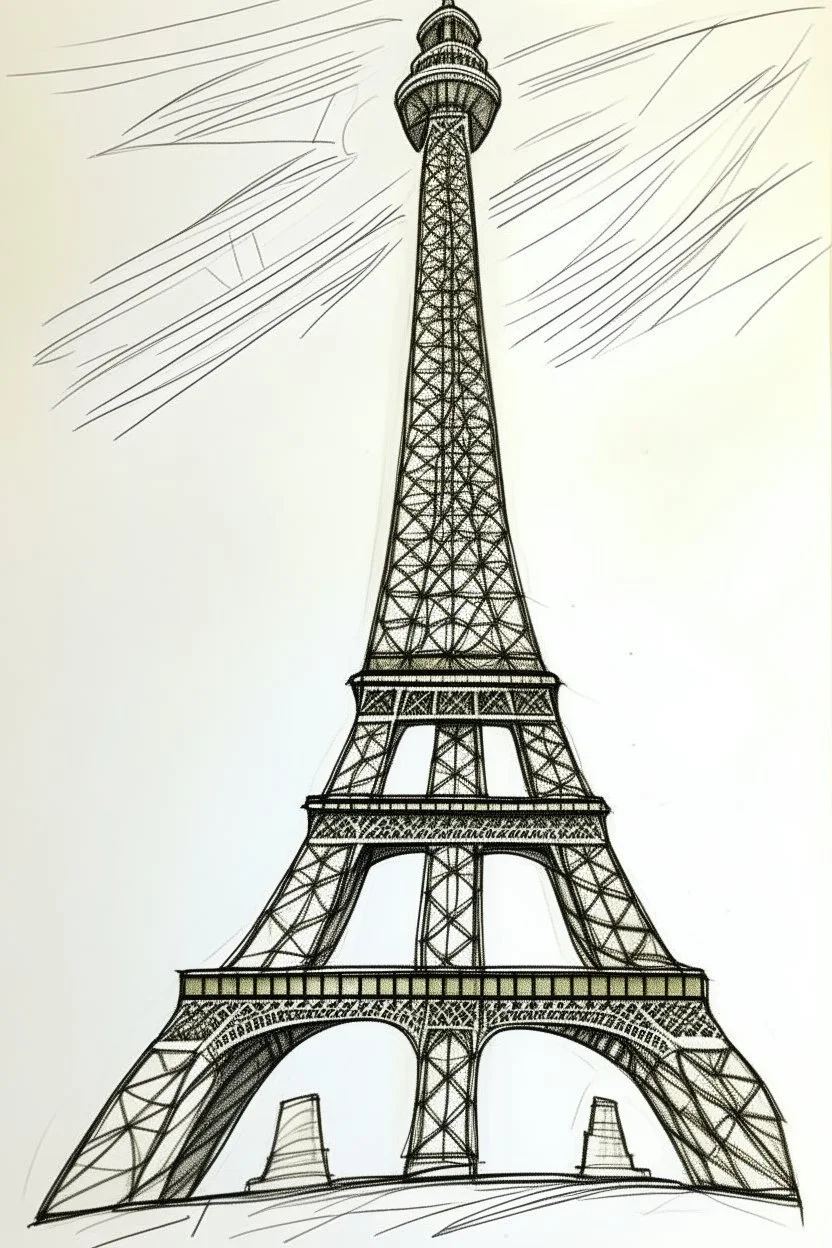 A rough pencil sketch of the Eiffel Tower