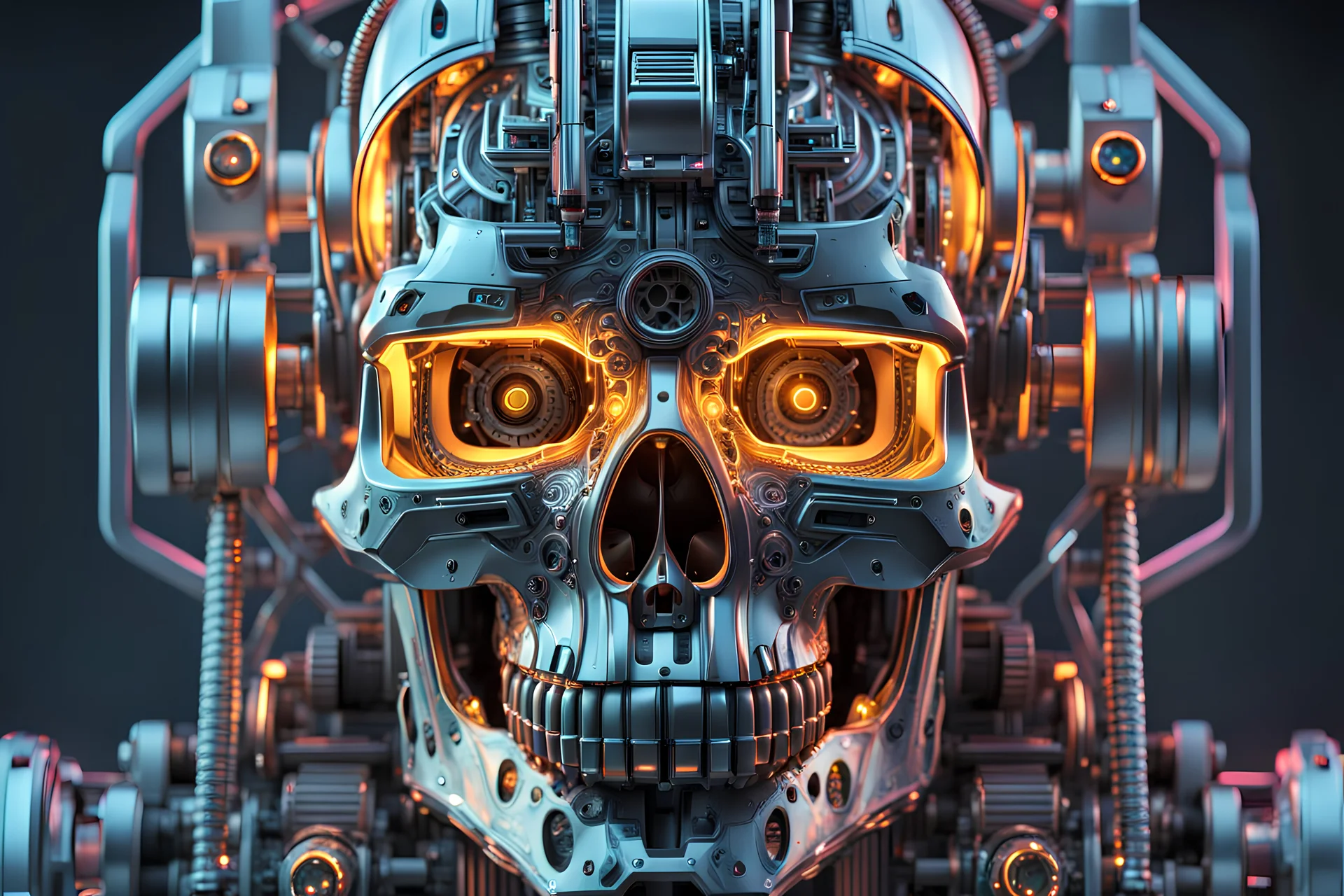 Cyber Machine with skull in 8k realistic cgi drawing style, close picture, neon, intricate details, highly detailed, high details, detailed portrait, masterpiece,ultra detailed, ultra quality