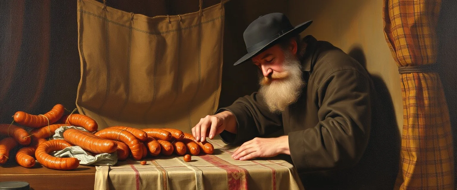 master oil painting by Rembrandt, pølsevev