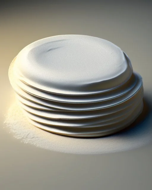 stack of very thin layer and round flour wrapper. Realistic photo. HD. Glowing. 3d style.