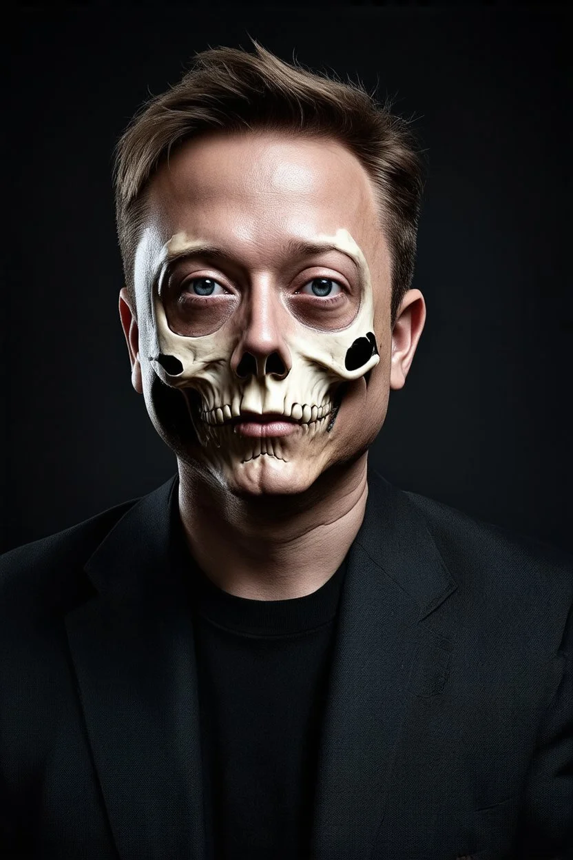 Portrait of Elon musk, skeleton face