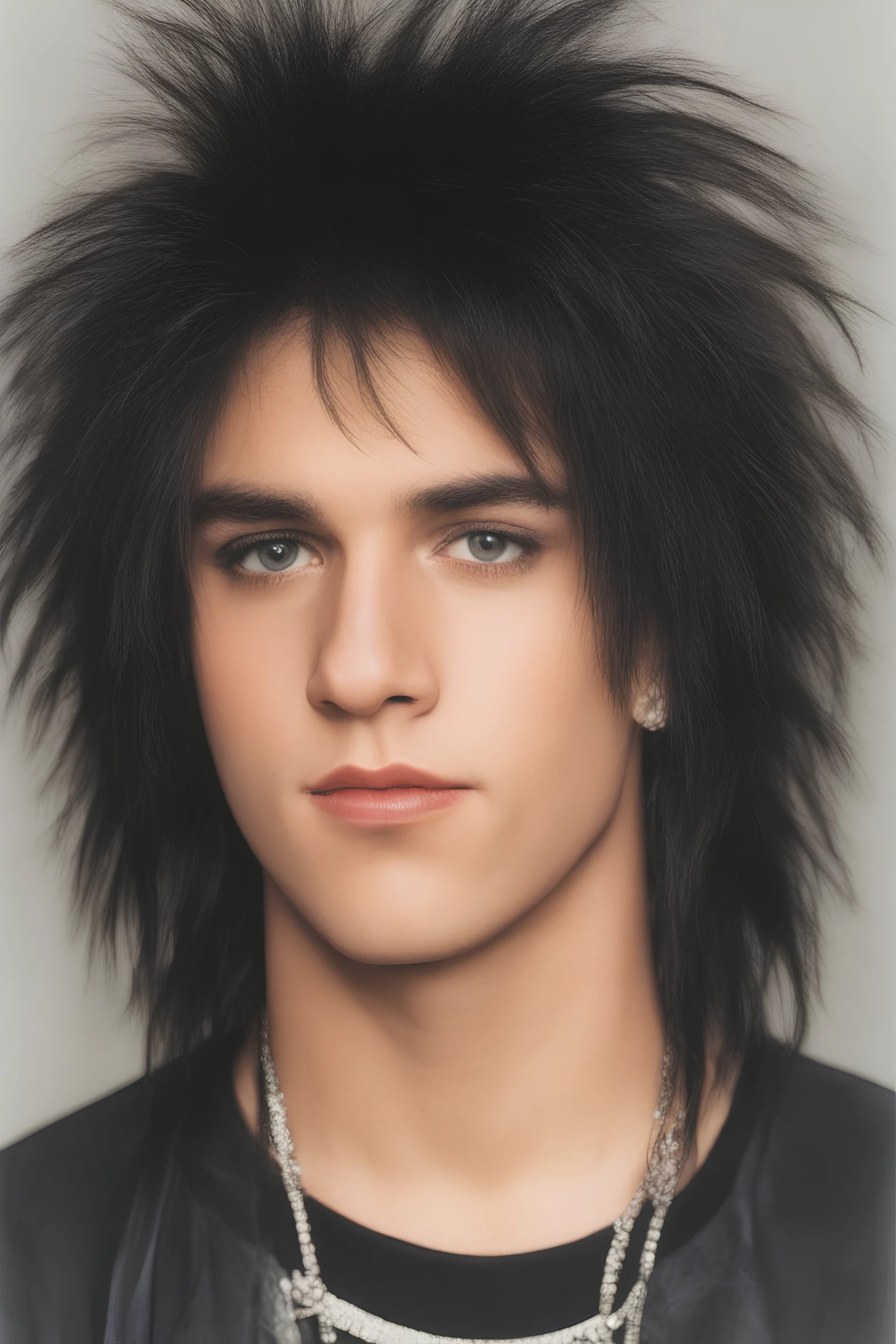 full color image, 1980's yearbook photo, teenager, Frank Carlton Serafino Feranna Jr. aka Nikki Sixx, 14 years old, Motley Crue, photorealistic, --ar 9:16 --style raw