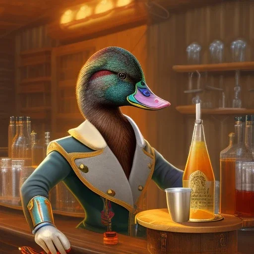 A Mallard Duck Being a Bartender in a Tavern