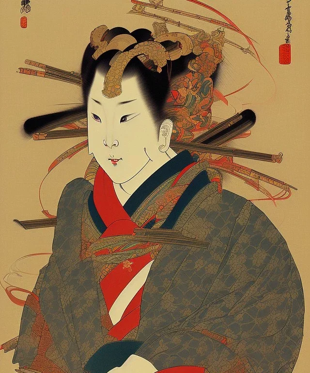 Ukiyo-e style art, samuri