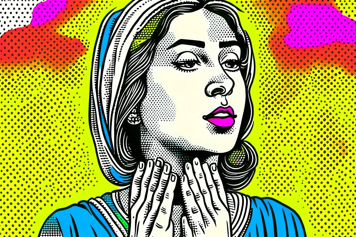 Vintage pop art style of a jewish woman from the torah praying to god