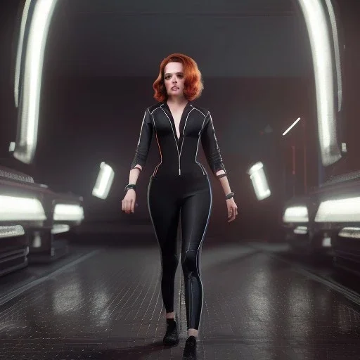 retro sci-fi portrait image from 1960, supermarket parking explosion, fire, classic black widow, young Scarlett Johansson, classic tight lycra suit, soft color, highly detailed, unreal engine 5, ray tracing, RTX, lumen lighting, ultra detail, volumetric lighting, 3d, finely drawn, high definition, high resolution.