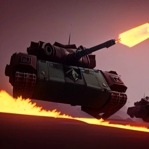 a titan, destroying a tank squadron, during a war in a desert