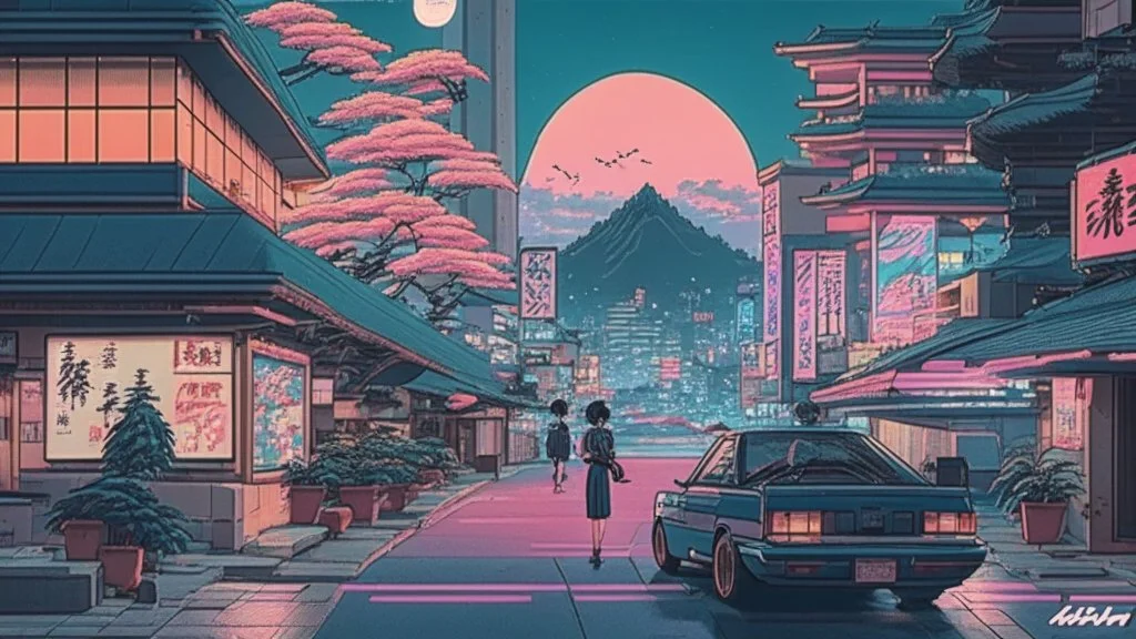 soothing 80s Japanese city ,