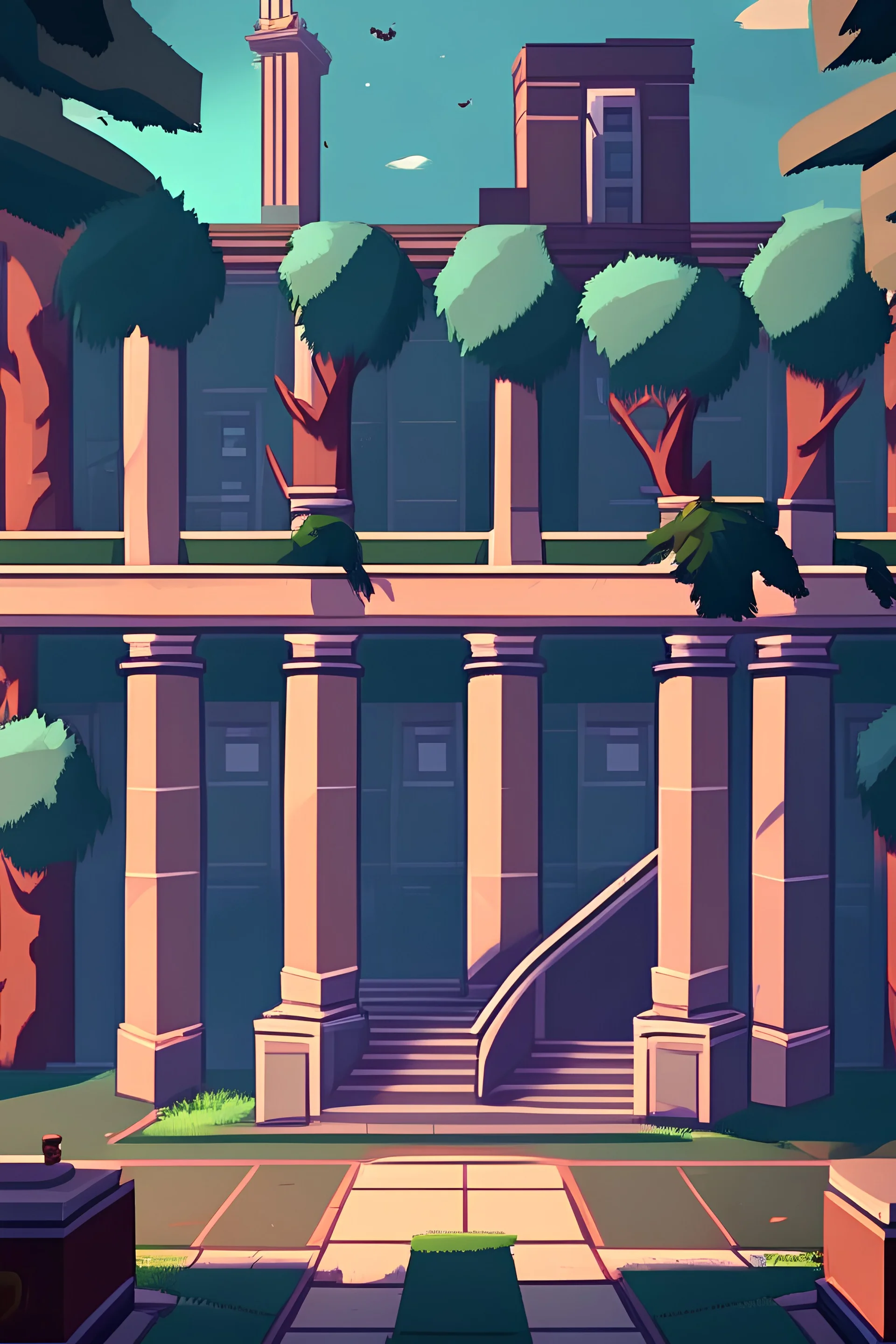 A parallax background for a vertical 2D platformer game about equality which takes place in a University campus