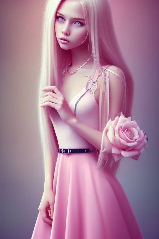 Teen girl, pink dress, long blonde hair, cute, beautiful