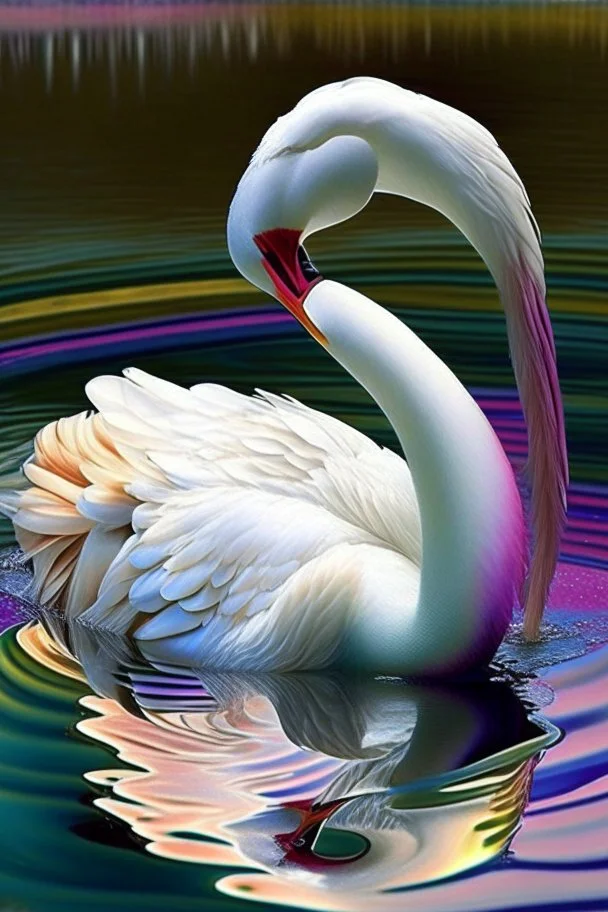 The swan is so beautifully colored , it drinks from a pool of water .