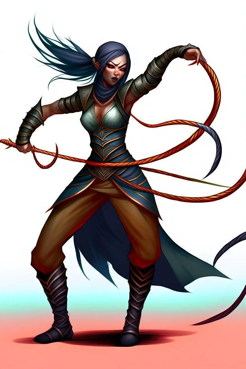 female gray skin Shadar-Kai wielding a Whip a whip made out of black thorns