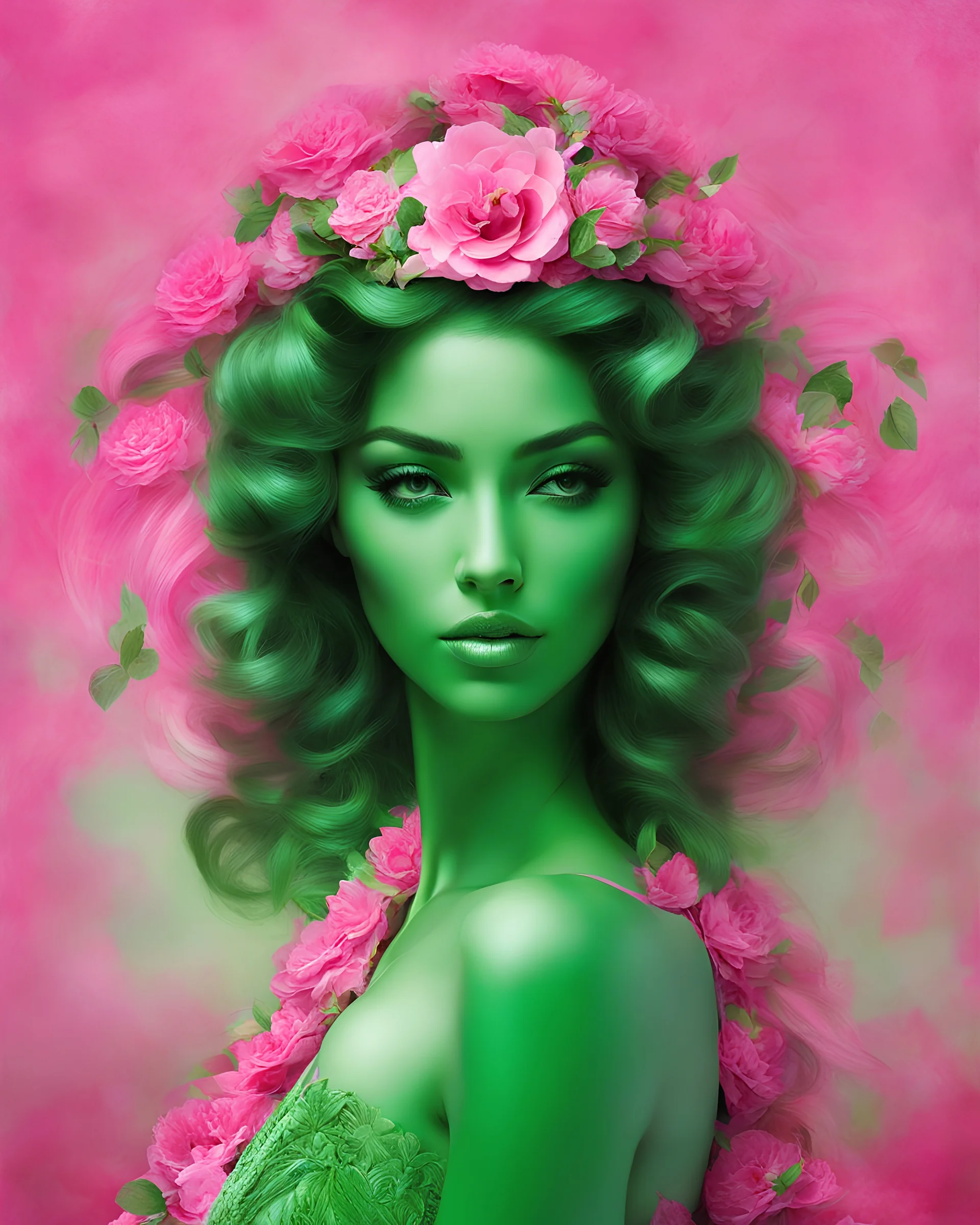 Artistic Pink green Lady , PRINT