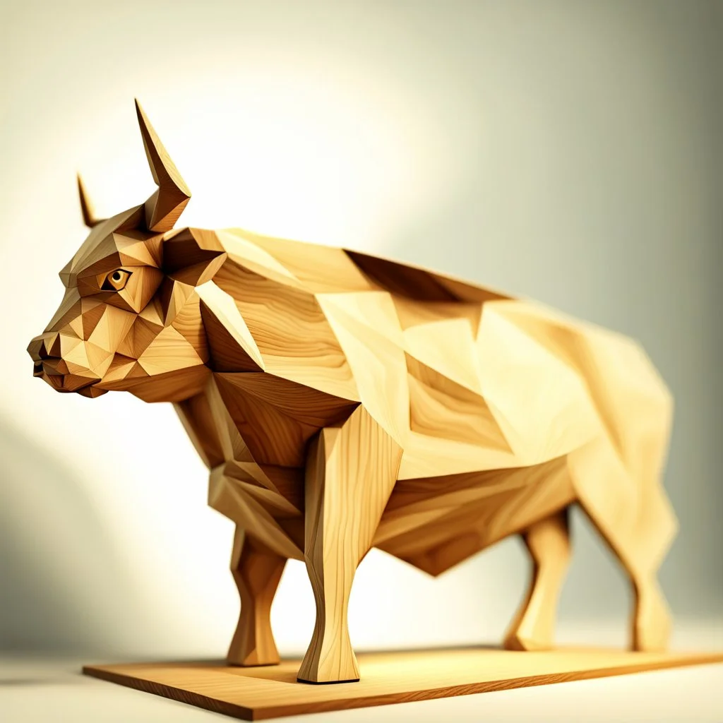 low polygon bull made out of wood