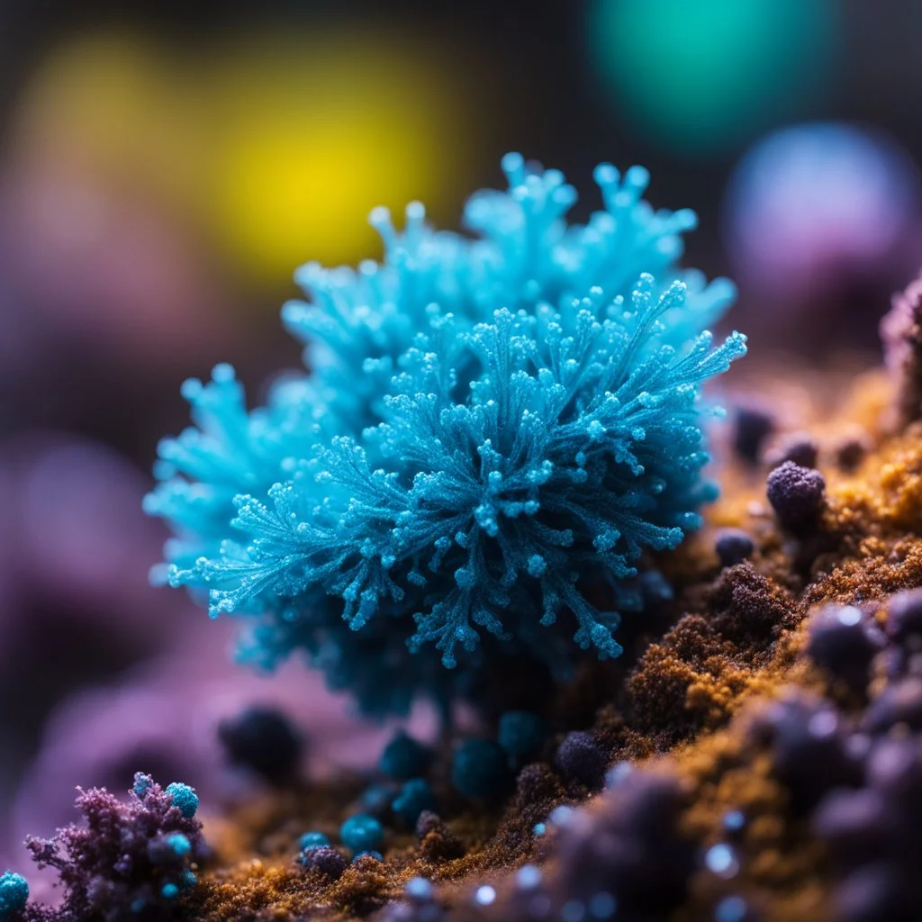 [high res macro photo with bokeh by Ole Bielfeldt] macro photo of an alien material: sulfurite and cyanic organic matter