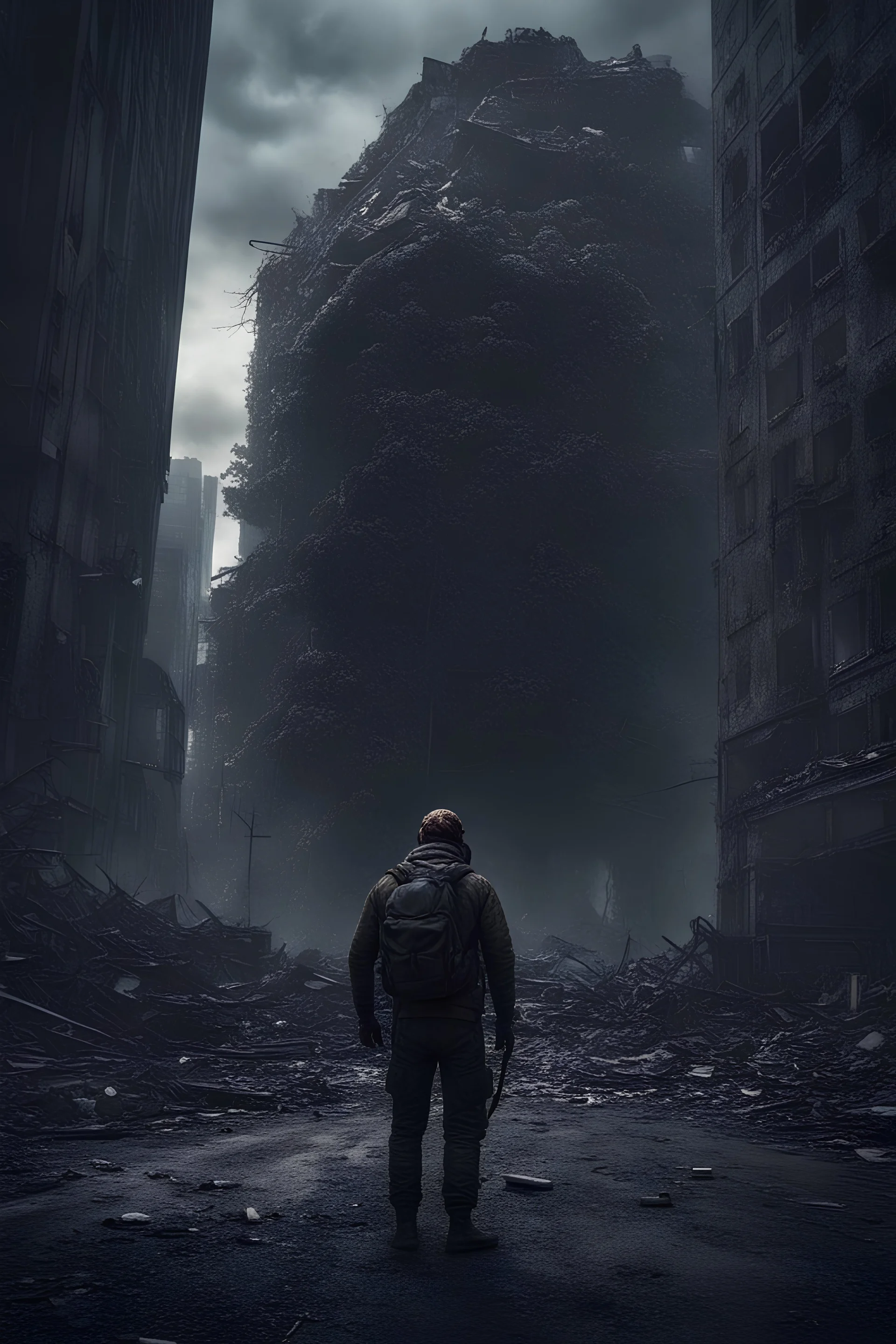 An extremely detailed and realistic selfie by a civilian facing the end in an apocalyptic aftermath in a city after a full scale nuclear war in the year 2024 :: dark, horrifying, death, ultradetailed, photorealism, 8K, 3D, Octane Render, HDR