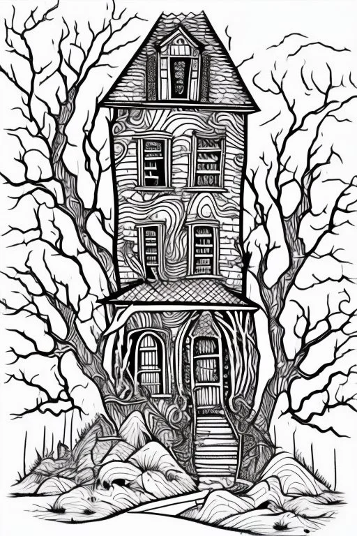 coloring book page Small Haunted Houses